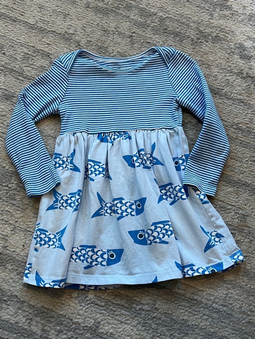 Tea Blue Striped Fish Print Dress